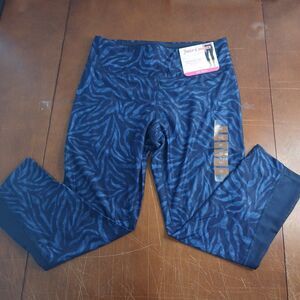 Juicy Couture Sport Athletic Leggings M Navy Blue Animal Zebra Mesh Panel Crop